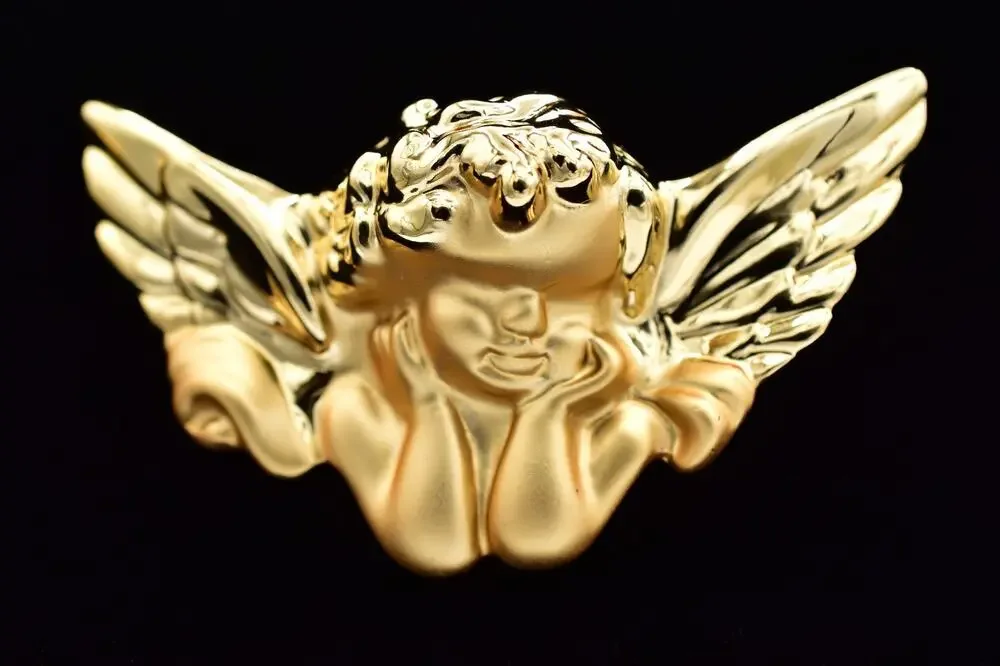 Danecraft Vintage Brushed Gold Cherub Angel Brooch Pendant Signed NOS 1980s A25